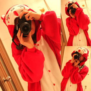 Fox thatmany spring and autumn coral fleece cartoon animal one piece sleepwear lounge costume