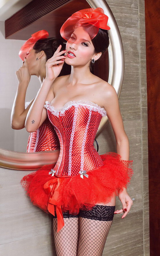 Frank.J Fashion royal small vest dot pink lace body shaping corset free shipping