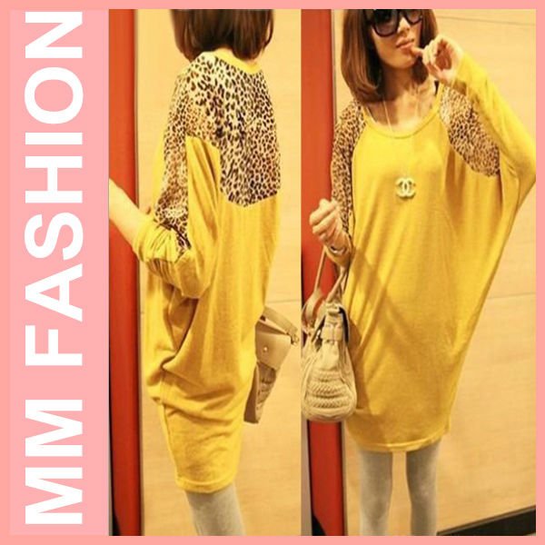 Free 2012 autumn outfit new  South Korea dress loose increase code fat leopard grain splicing grow splicing grow sweater Y3088