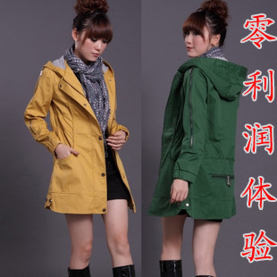 Free 2012 autumn women's plus size outerwear slim women's trench female outerwear spring and autumn medium-long S,M,L,XL,XXL