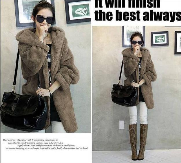 Free airmail shipping! 2012 autumn and winter women plus size loose cloak thermal thickening plush outerwear hooded D177