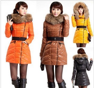 FREE BELT winter large fur collar duck feather down coat ladies medium-long jacket plus size h226