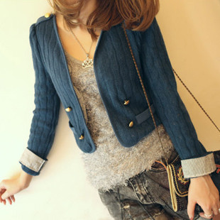 Free delivery  2013 spring vintage blue british style twist lines short design long-sleeve short jacket female