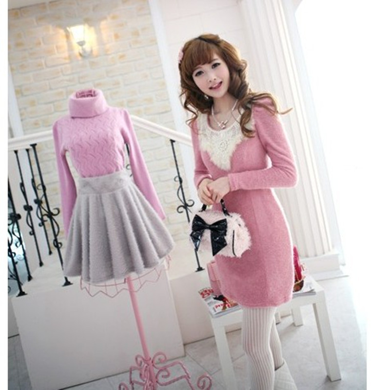 Free delivery 2013 women's leather cape hare wool patchwork lace collar long-sleeve dress ede5243