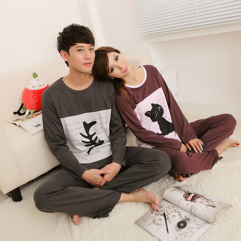 Free delivery couple pajamas 2012 pajamas outer wear long sleeve leisure men and women in the spring and autumn twinset 3306