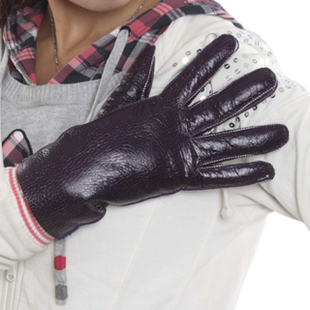 Free delivery Winter thermal women's fashion purple genuine leather sheepskin gloves finger gloves