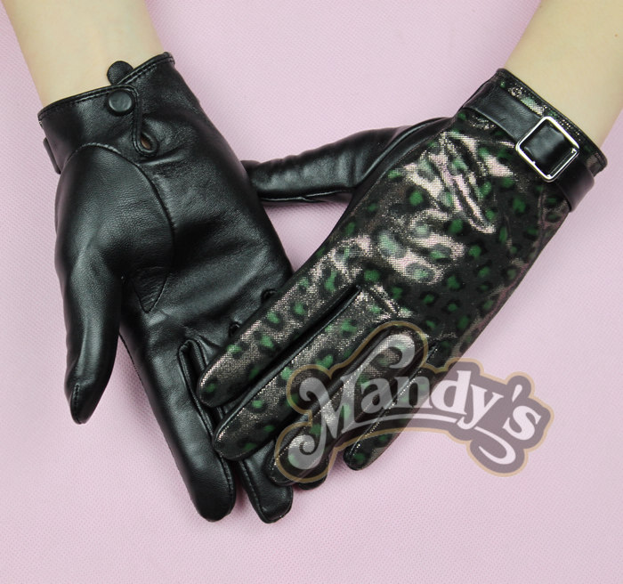 Free delivery Women's leather gloves leopard print women's genuine leather sheepskin gloves winter thermal