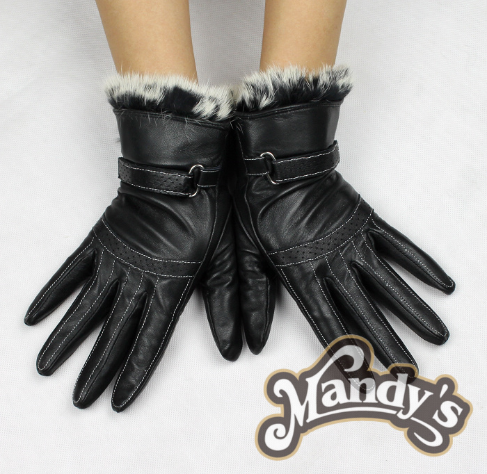 Free delivery Women's leather gloves rabbit fur winter thermal women's genuine leather sheepskin gloves gentlewomen