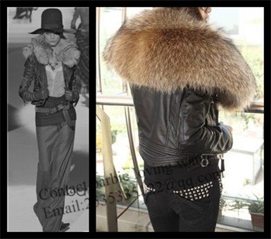 Free DHL 2012 Fashion winter large raccoon fur women's genuine leather sheepskin clothing short design outerwear slim jacket