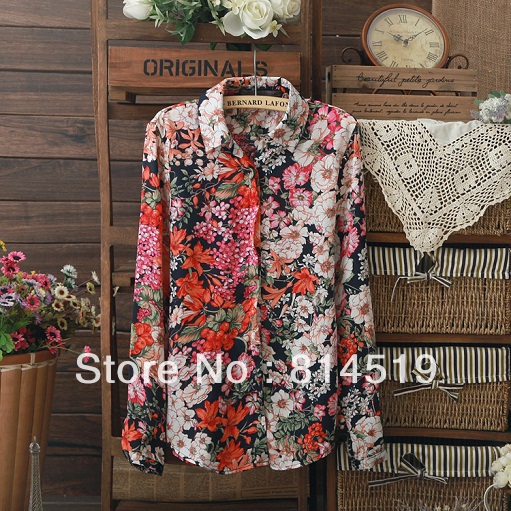 Free/drop shipping 2013 New designer Zar* brand style Floral print Women's long sleeve Shirt Blouse Slim Cozy Casual Quality