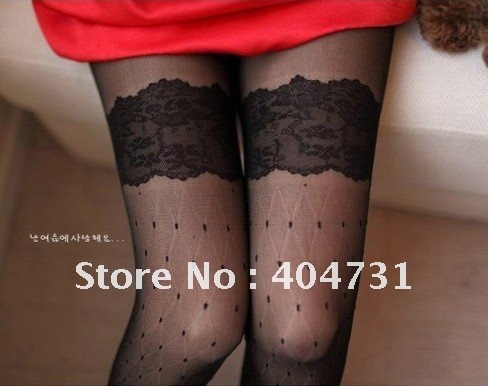 Free EMS,35PCS Women's Pantyhose Sockings Black White Sexy leg Love Lace Dot Ladies Tights Slim(Black and White color)