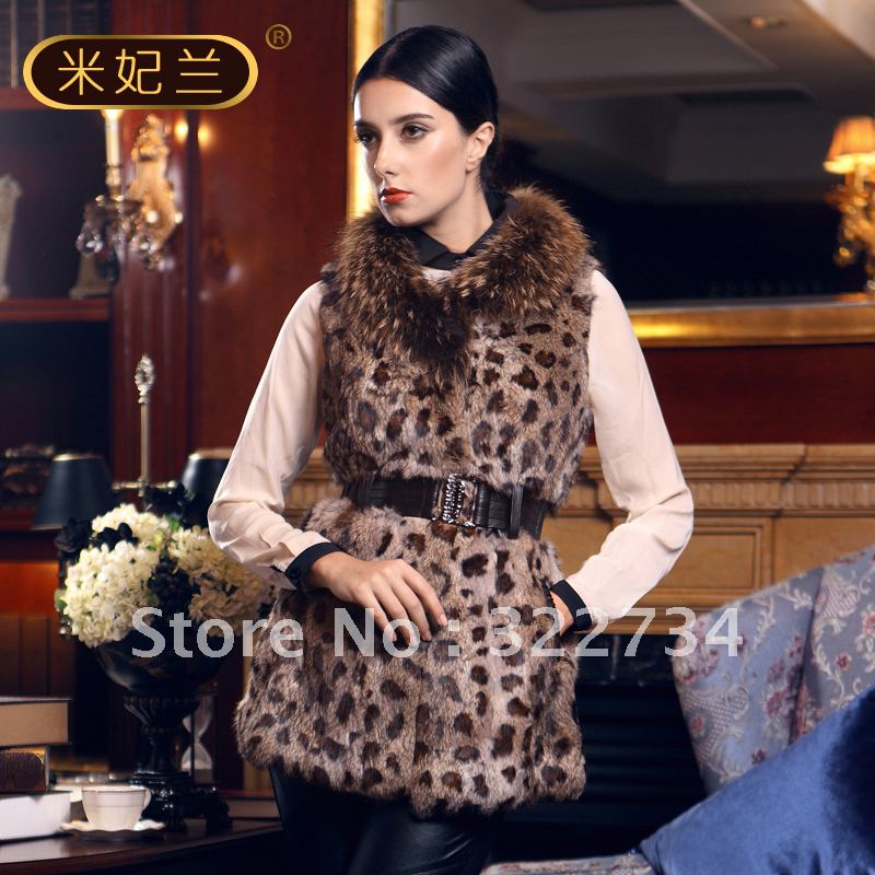 Free EMS shipping 2012 rabbit fur leopard print vest sheepskin belt raccoon vest outerwear