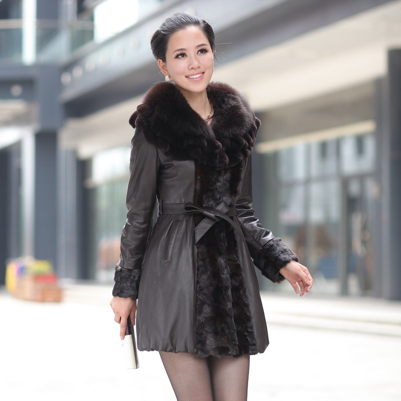 Free Fhipping 2012 winter women coat  big fur coat  mink overcoat medium-long fox fur fight mink b83