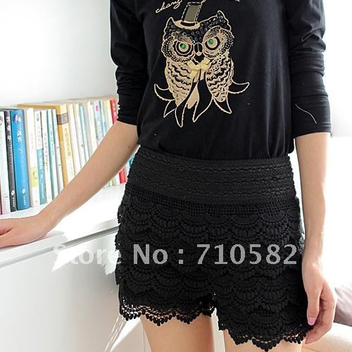 Free Freight 2012 hot sale women high-waist flower and lace design culottes/ shorts/ pant skirts