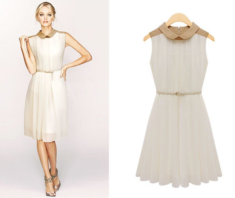 Free International 2012 summer clothing new ladies lapel pleated waist belt dress