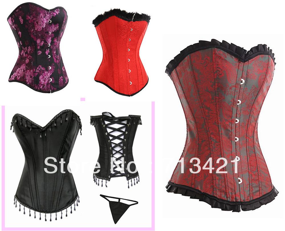 Free P&P Sexy Women Corset+G String Set Lingerie,Lace Up Bodysuit,Waist Thinner Tops,Push Up Bustier Boned Costumes XXL