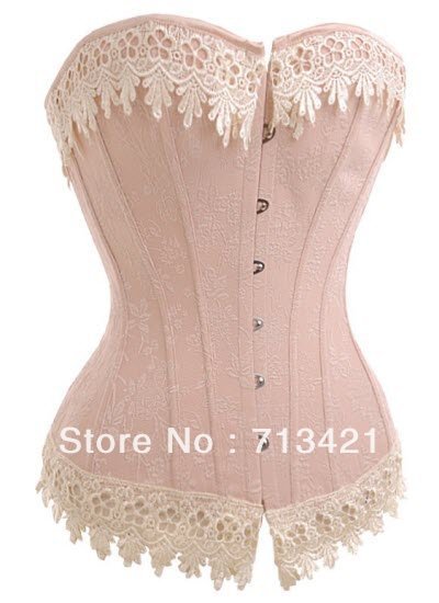 Free P&P Sexy Women Corset+G String Set.Moulin Rouge Corset, Lace Up Boned Bustier,Push Up Beige Clothes Stain Tops Bodysuit