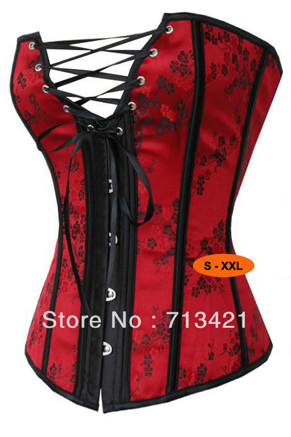 Free P&P Sexy Women Corset+G String Set.Moulin Rouge Corset, Lace Up Boned Bustier,Push Up Flower Printing Bra Costumes Tops