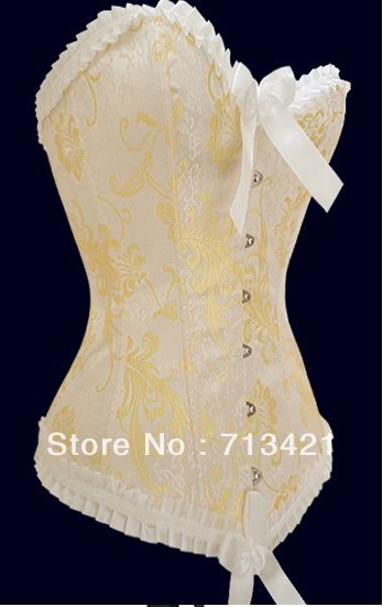 Free P&P Sexy Women Corset+G String Set.Moulin Rouge Corset, Lace Up Boned  Printing Bustier.Yellow Tops Bodysuit Plus Size XXL