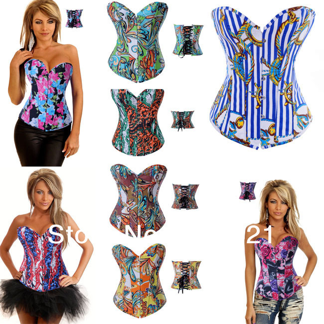 Free P&P sexy women corsets+G string Sets,Push Up Printing Corsets,Lace Up Bodysuit,Sexy Shaper for women Plus Size  XXL