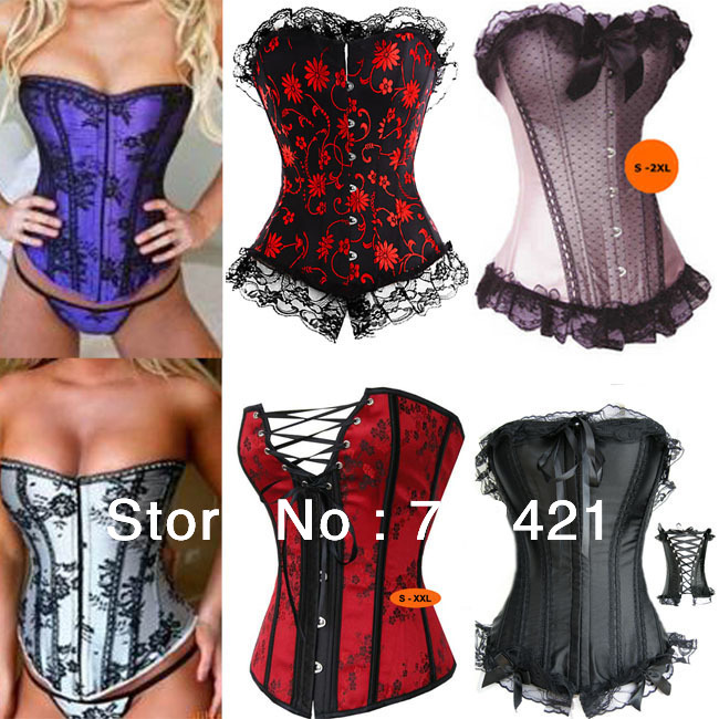 Free P&P sexy women Push Up Corsets+G String Set,Printing Corsets,Lace Up Bodysuit,Sexy Shaper for women,Boned Bustier 6XL