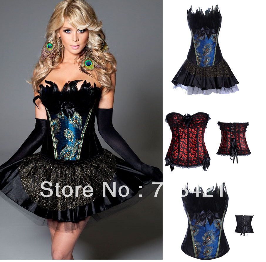 Free P&P Women Printing Corsets+G String Sets,Lace Up bodysuit , Push Up Bustier,Fringe Costume