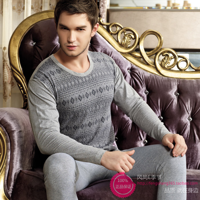 Free postage 100% cotton o-neck male basic thin long johns long johns thermal underwear set 8486