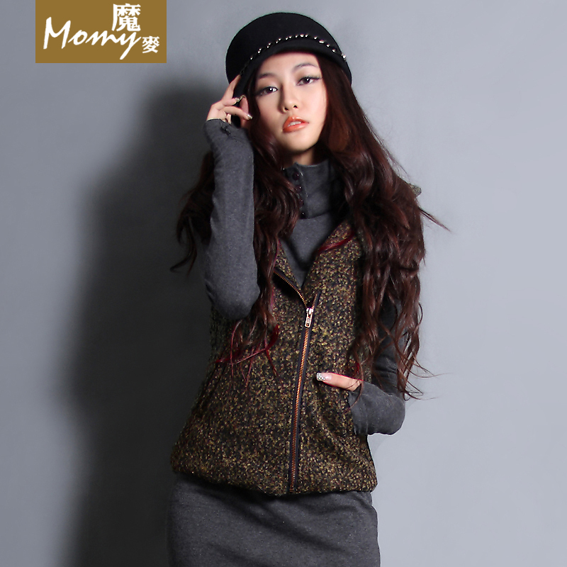 Free postage 2011 female fashion hooded thickening woolen vest vest 1294 - 1