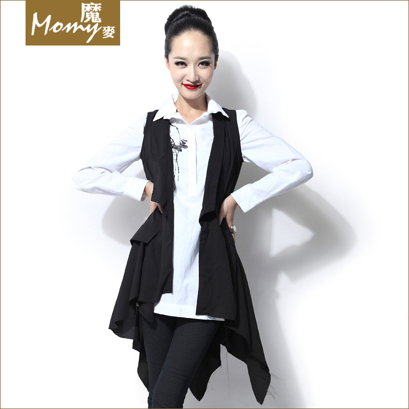 Free postage 2011 female fashion turn-down collar irregular sweep long design vest 18368