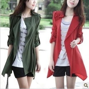 Free postage 2013 spring three quarter sleeve turn-down collar cardigan plus size trench thin trench