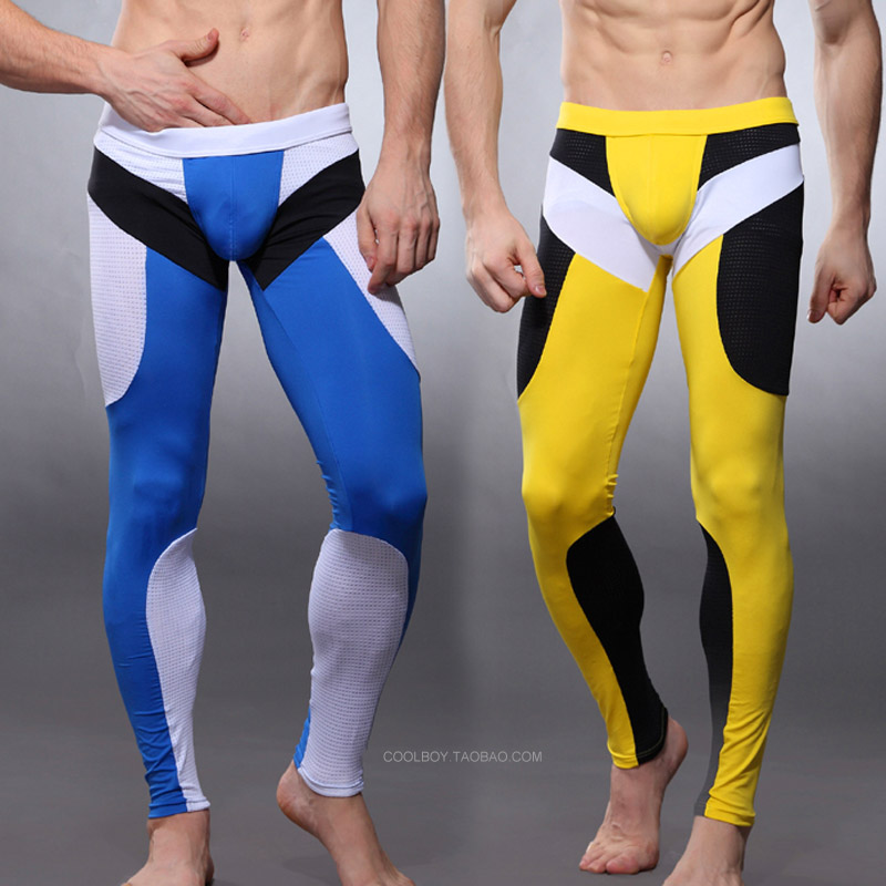 Free postage Consmile underwear seobean male long johns color block tight legging viscose mesh fitness trousers