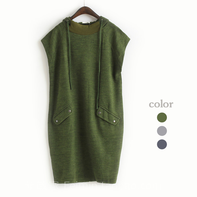 Free postage Design sleeveless thickening slim one-piece dress wool sweater autumn female t1018