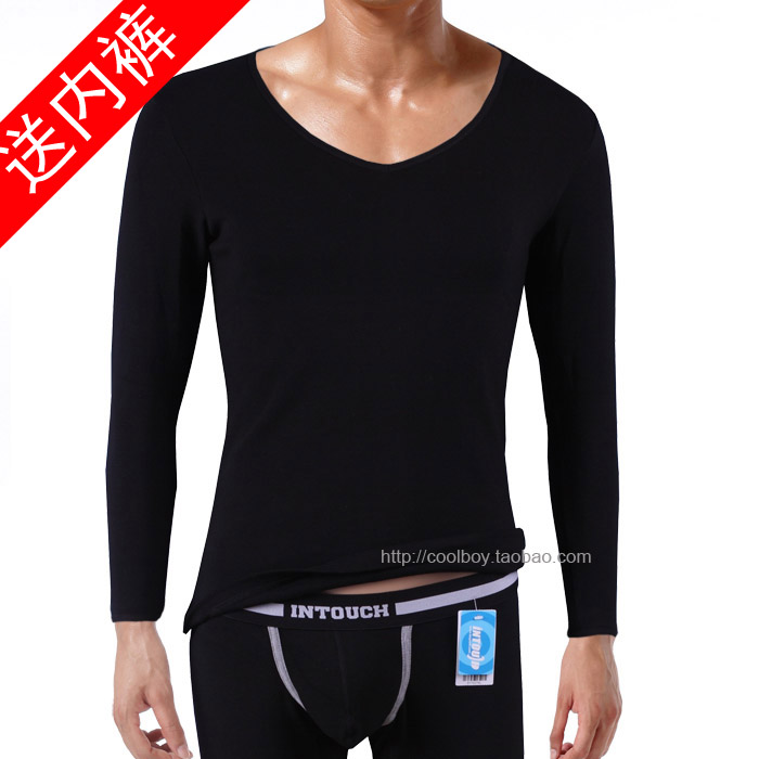 Free postage Intouch low V-neck thick long johns 100% cotton slim male thermal underwear long johns thermal set