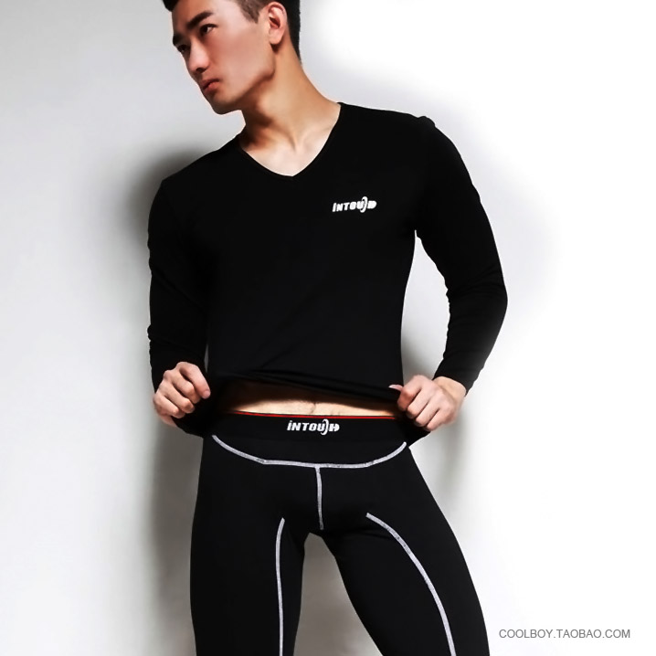 Free postage Intouch thin male underwear set V-neck male long johns long johns set 604 100% cotton basic