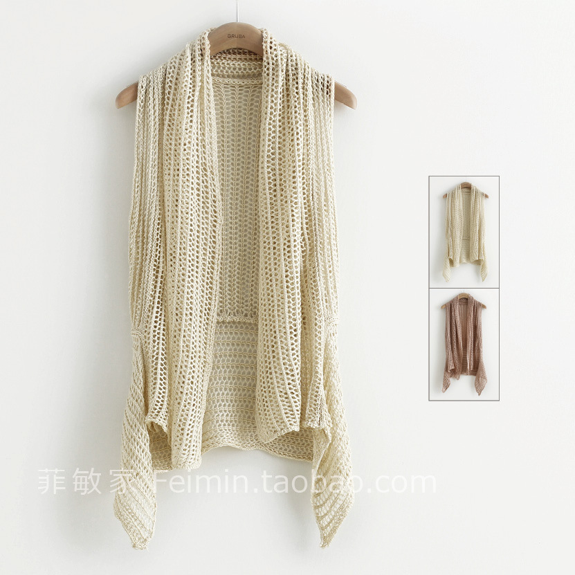 Free postage M3304 knitted cotton cutout knitted ruffle hem sleeveless loose all-match vest sweater autumn