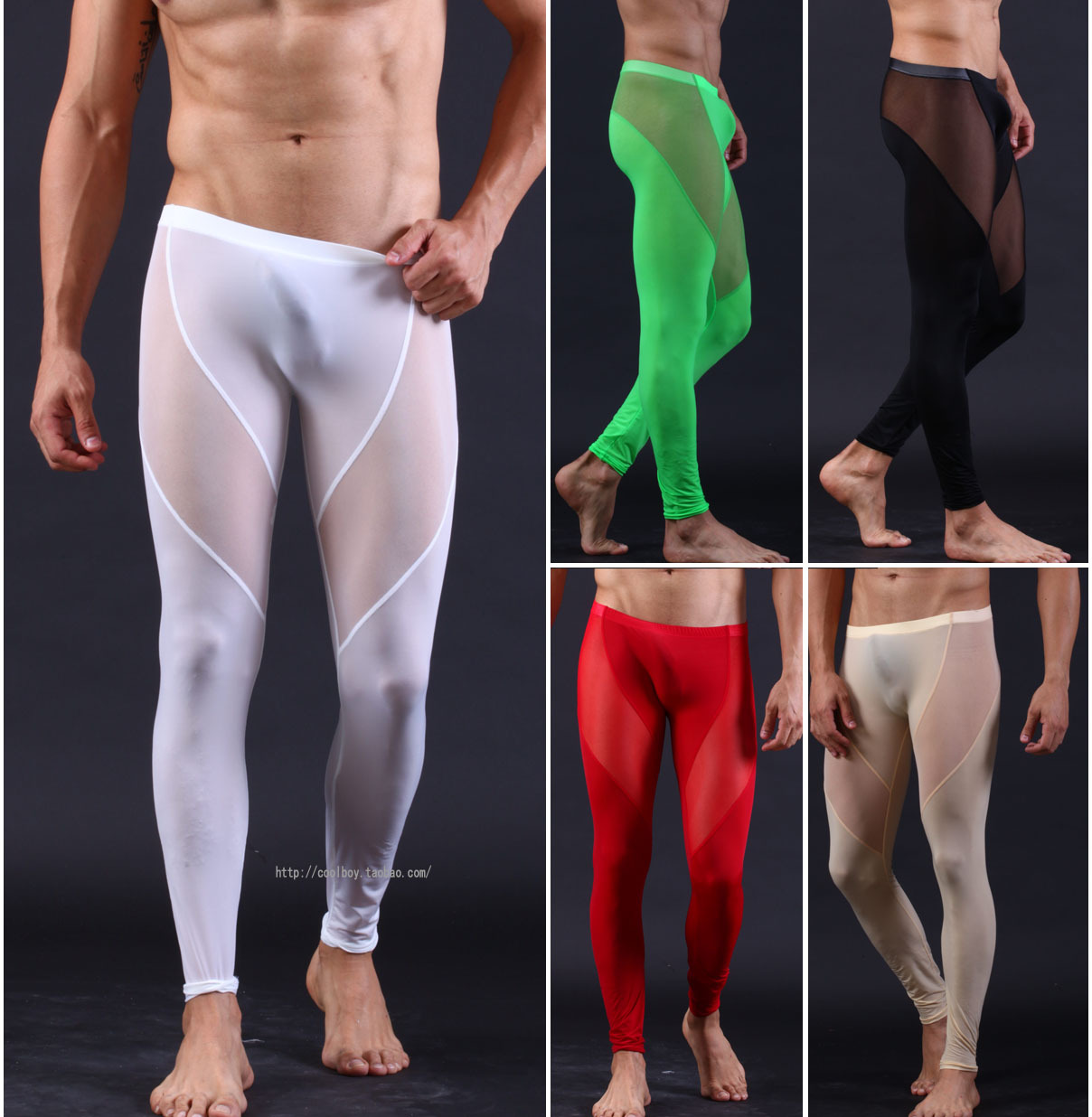 Free postage Net wj male long johns ultra-thin transparent sexy gauze underwear trousers low-waist tight legging