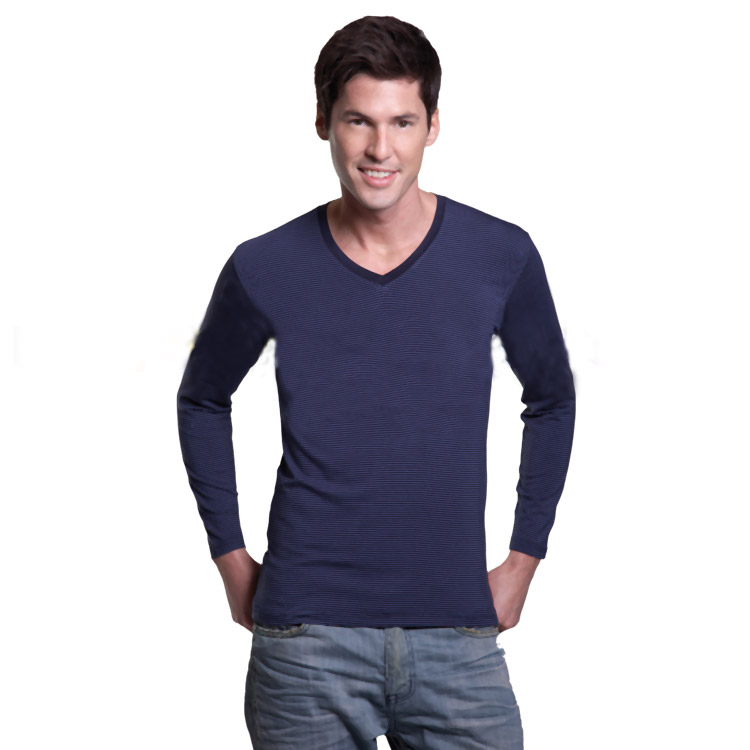 Free postage S bsa modal horizontal stripe V-neck long-sleeve male autumn and winter underwear set 21801d