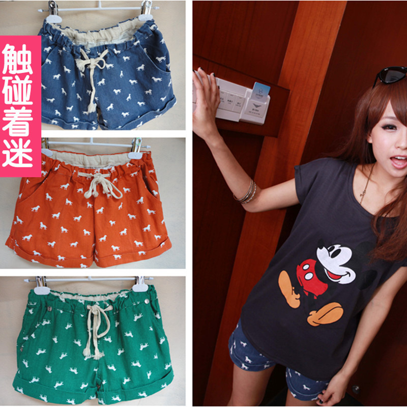 Free services 2012 summer women's print elastic waist female plus size mid waist shorts