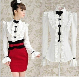 free ship!100%quality! NEW FASHION, BOW,HOGH-GRADE OL's shirts, women's blouses, women's T-shirt/ Tops & Tees/ shirt, S,M,L,XL