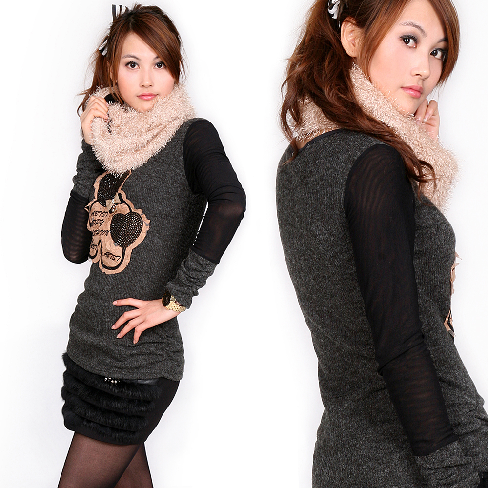 free ship 2012 women's knitted chiffon sweater belt scarf slim long-sleeve T-shirt basic shirt