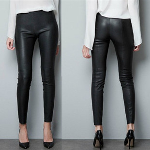 Free ship 2013 Fashion women's fleece thickening PU slim high waist slim leather pants female legging