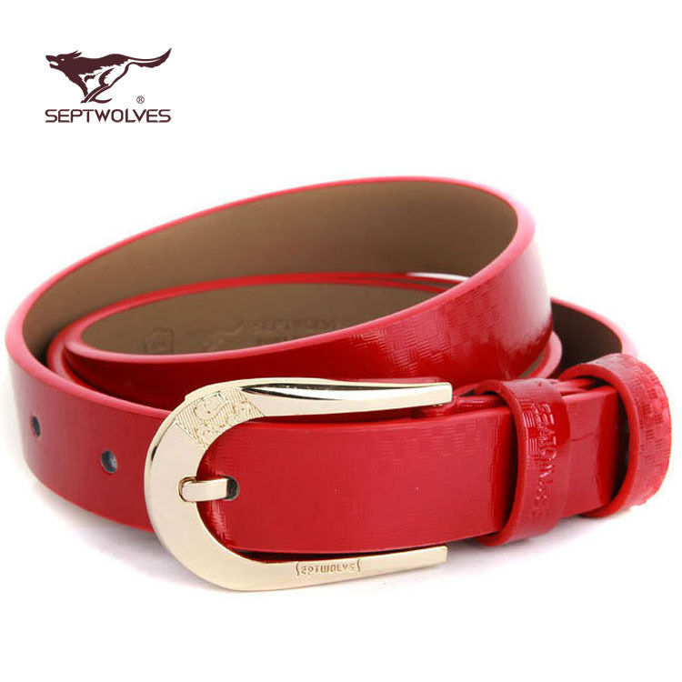 free ship+big discount SEPTWOLVES women's genuine leather strap japanned leather all-match belt red h1205400