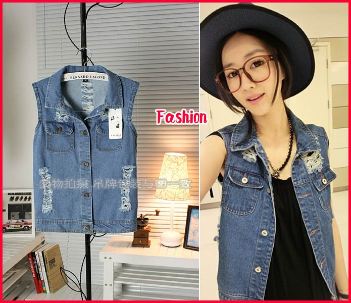 [Free ship] Hot selling, unique fashion sleeveless blue ladies t-shirts seamless Jeans vest Outerwear Coats Blazer wholesale