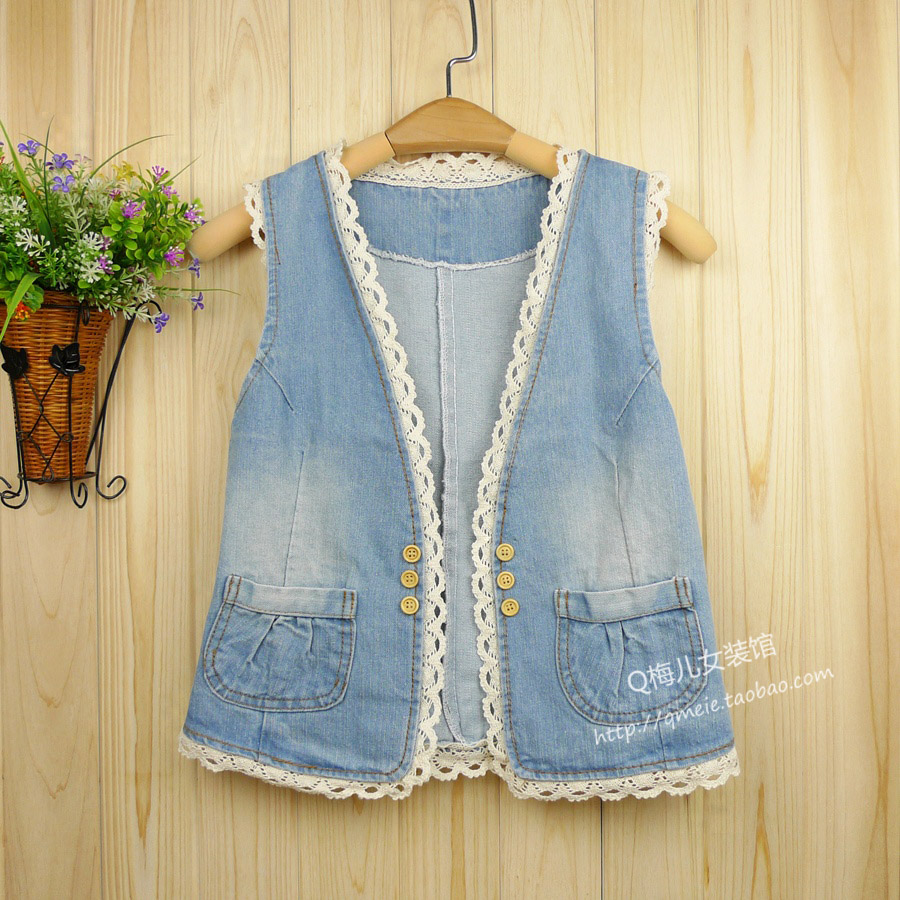 Free ship lady/women  autumn and winter female fashion lace waistcoat denim vest