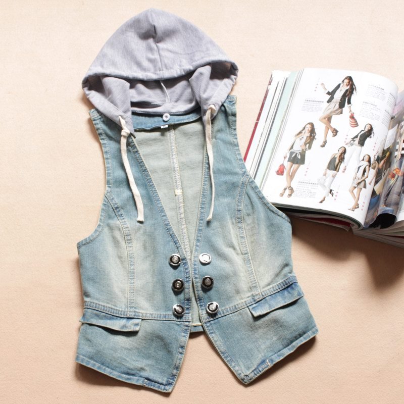 Free ship lady/women Denim vest Women fashion denim waistcoat