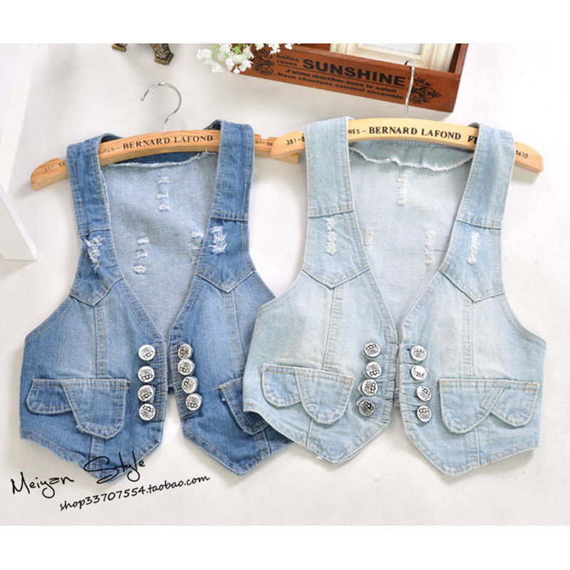 Free ship lady/women vest  spring and summer slim waistcoat buckle denim vest