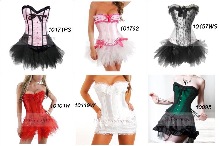 Free Ship Mix Order Dropship Sexy Corset Skirt Bustier Lingerie Underwear Bone Corset mini Skirt Overbust Corset Outwear 6/Lot