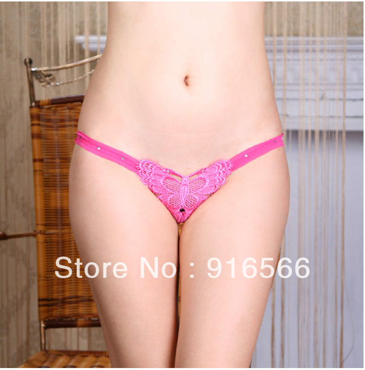 Free ship Rose PinkSexy Panties Grenadine Transparent T-back Embroidery Lace G-string Bowknot Lingerie Underwear[900852-510022B