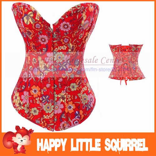 Free Ship Sexy RED corsets Corselet Butterfly Flower Fancy Hot Lady Sexy Corset lingerie Wholesale + Dropship Discount