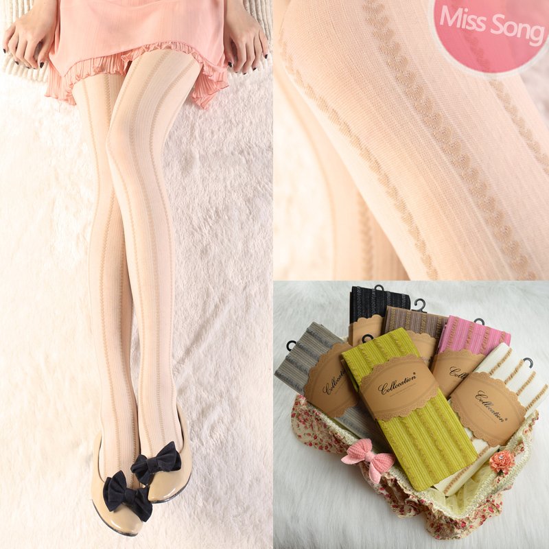 free ship vintage stockings love vertical stripe pantyhose ultra-thin heart shape socks female